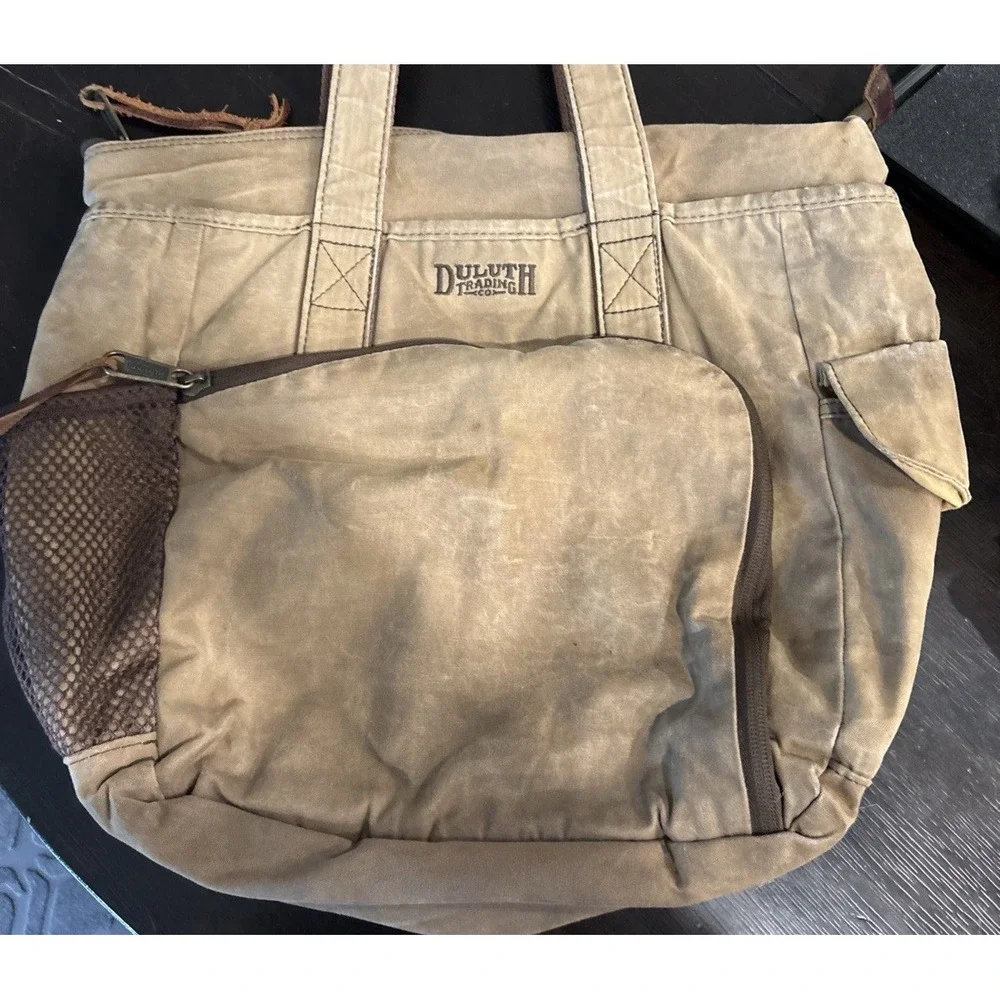 Duluth Trading Co Waxed Canvas Lined Tote Bag Distressed Rustic Sustainable